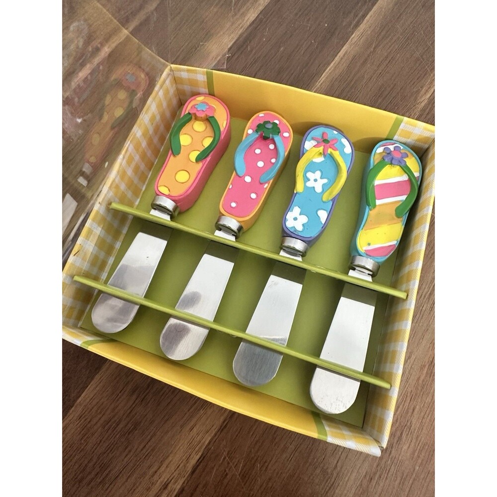 Pier 1 Set of Four Canapy Knife Set Flip Flops Beachy Charcuterie Spreaders